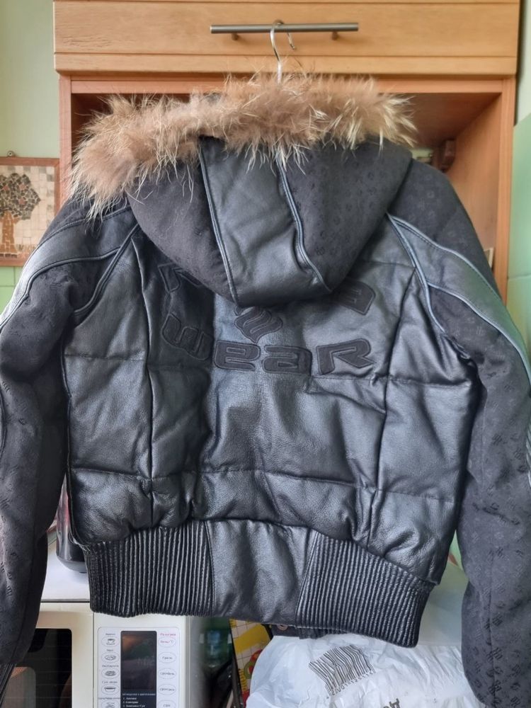 Куртка пуховик кожа+ текстиль р.М