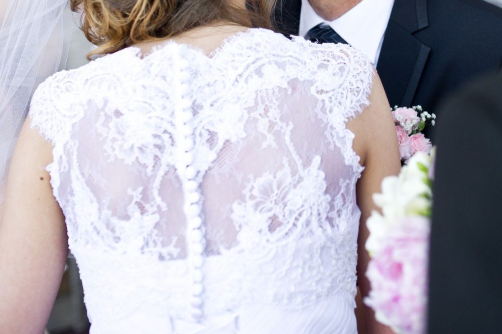 Bolerko koronkowe ślubne 36 S białe na suknię lato eleganckie koraliki