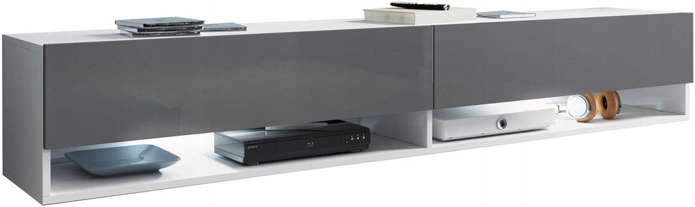 Szafka RTV BRW Lowboard 180 Biały/Szary połysk