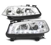 FARÓIS RENAULT MEGANE 02-05 LUZ DIURNA LED FUNDO CROMADO