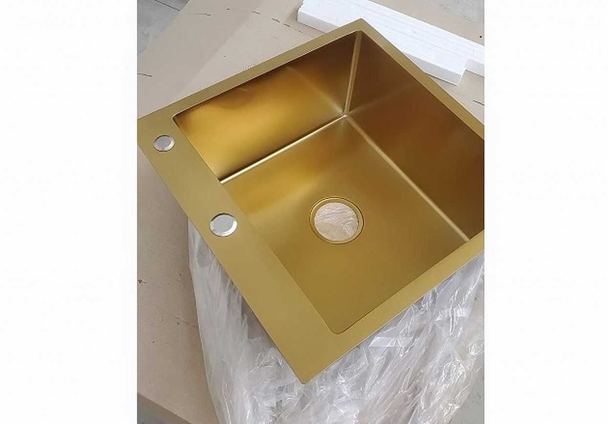Кухонна мийка Platinum золотой цвет 50*50/220 корзина та дозатор