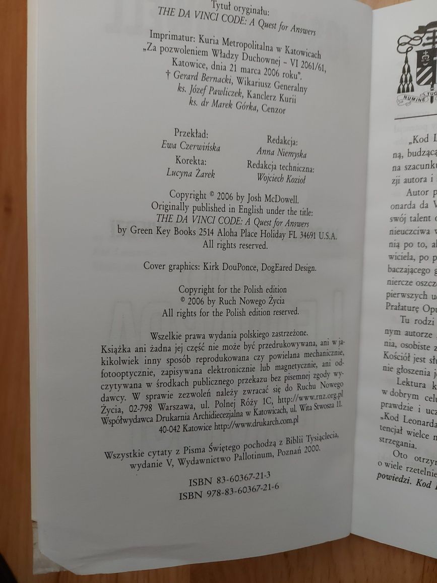 Kod Leonarda da Vinci. Josh Mcdowell. W poszukiwaniu odpowiedzi.