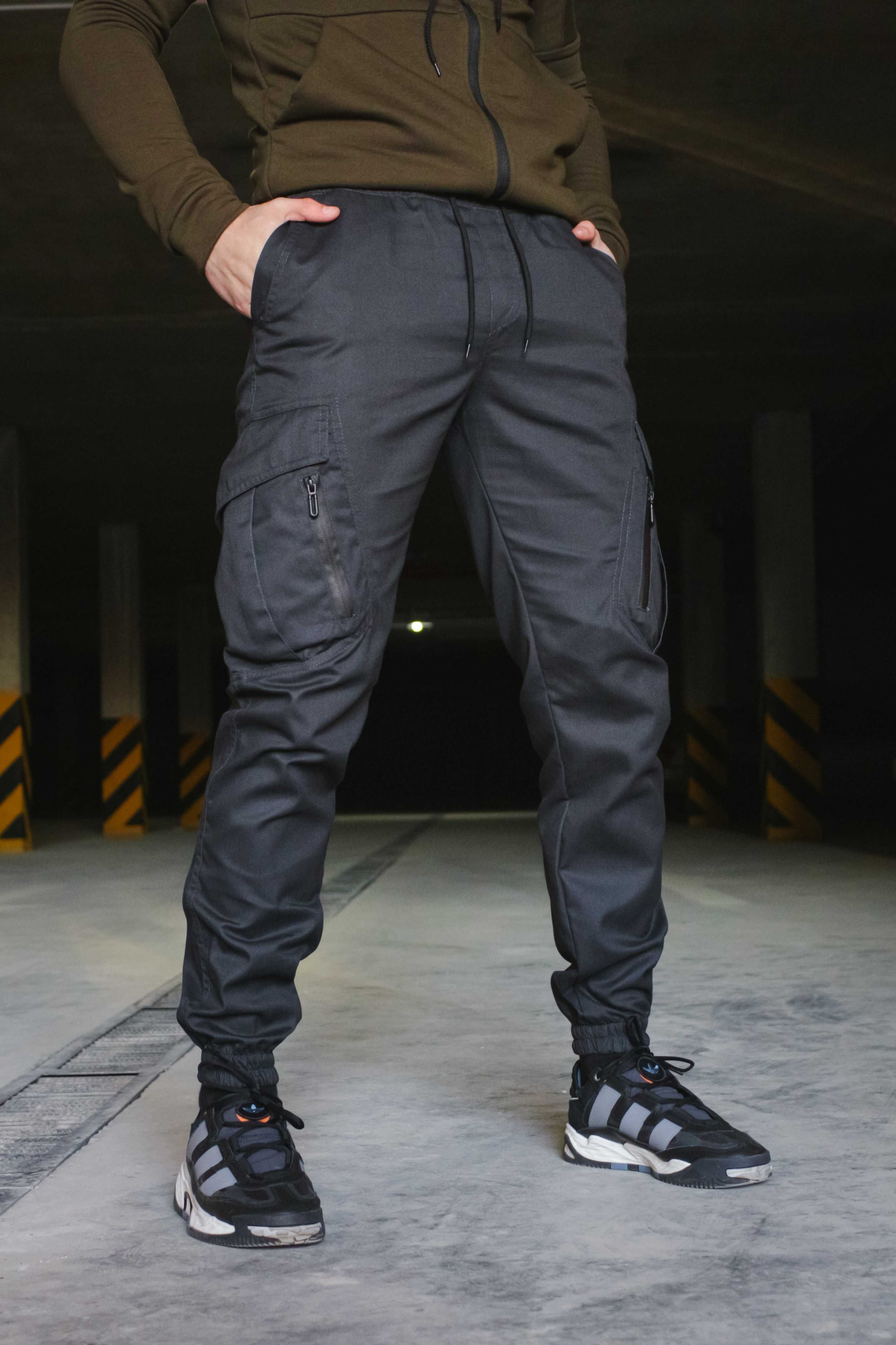 Брюки мужские штаны карго весенние осенние темно-серые (графит)