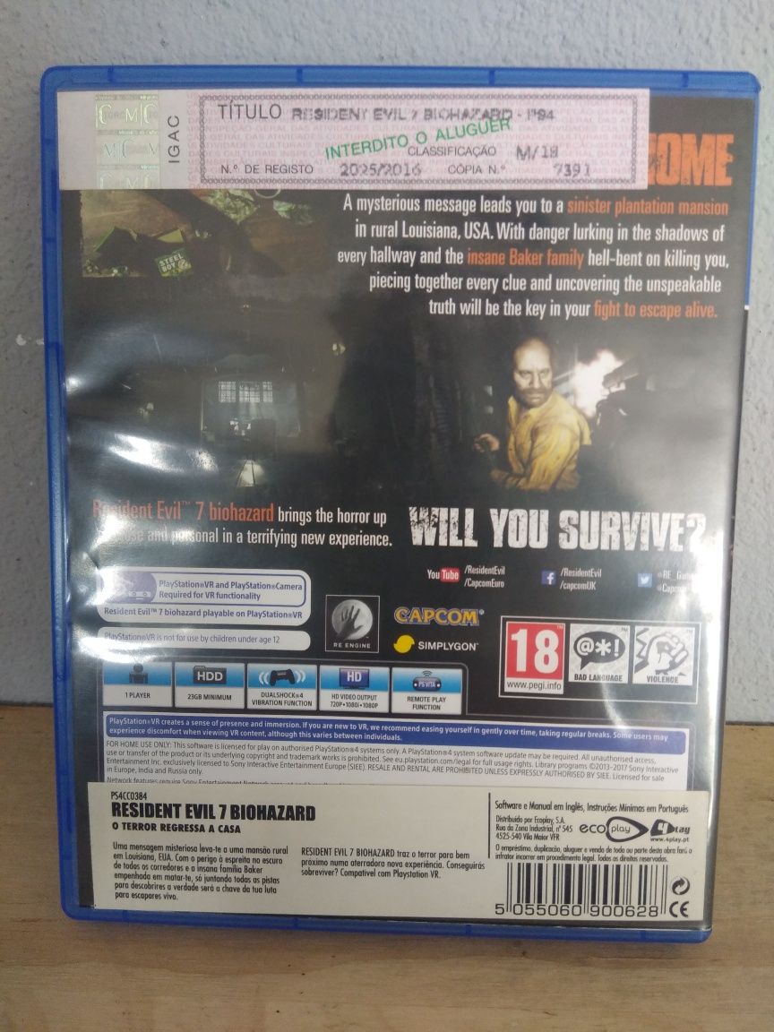 PS4 Jogo Resident Evil 7 Biohazard completo