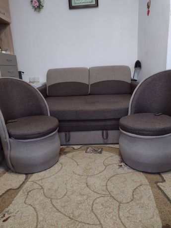 Komplet fotel rozkładany i dwie pufy z oparciem