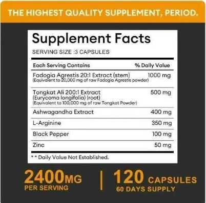 Біодобавка Fadogia agrestis підсилення тестостерону 120 капсул