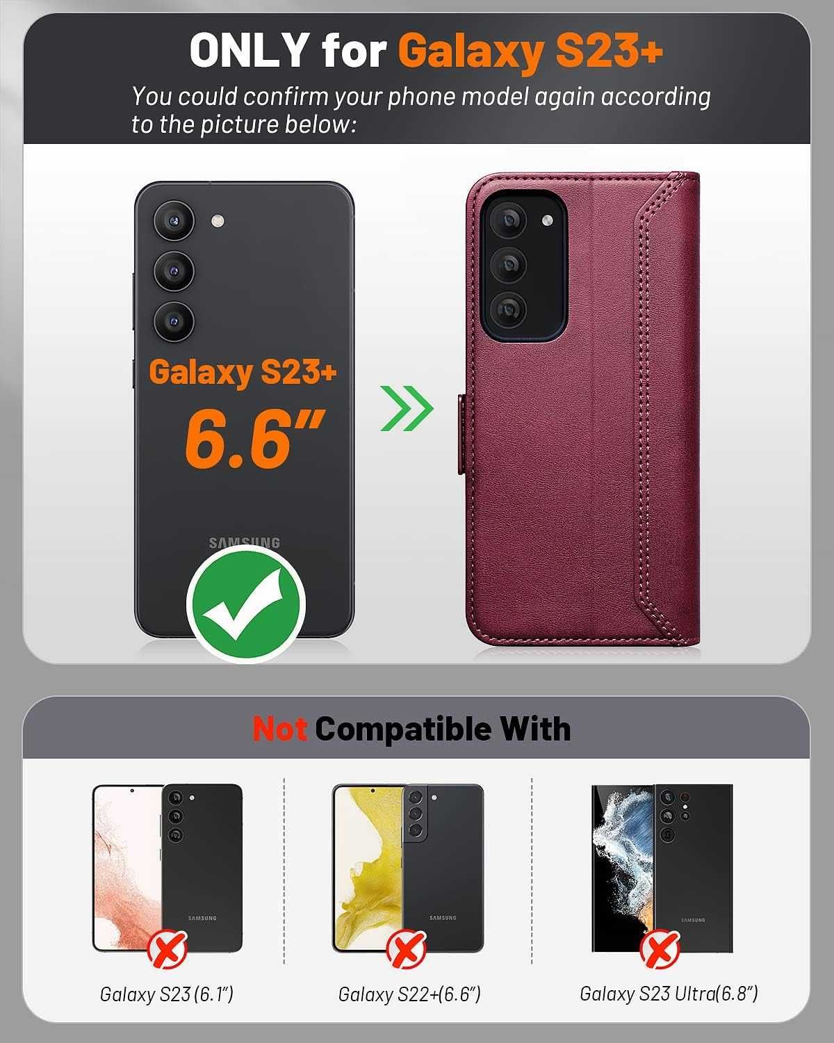OCASE Etui z klapką skórzane Samsung Galaxy S23 PLUS Portfel bordowe