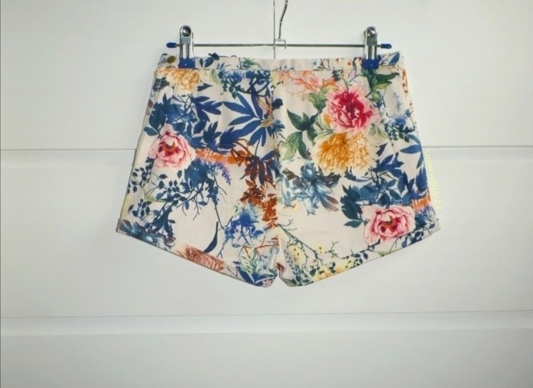 NOWE spodenki w kwiaty pull&bear 34 lato floral liście zip wyższy stan