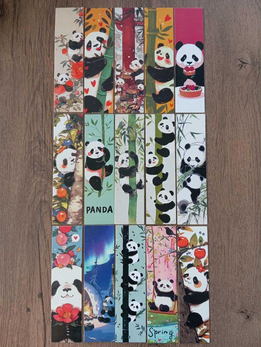 15 kartonowych zakładek do książek z pandami