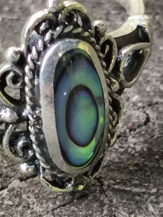 Stary srebrny pierścionek muszla abalone . Vintage