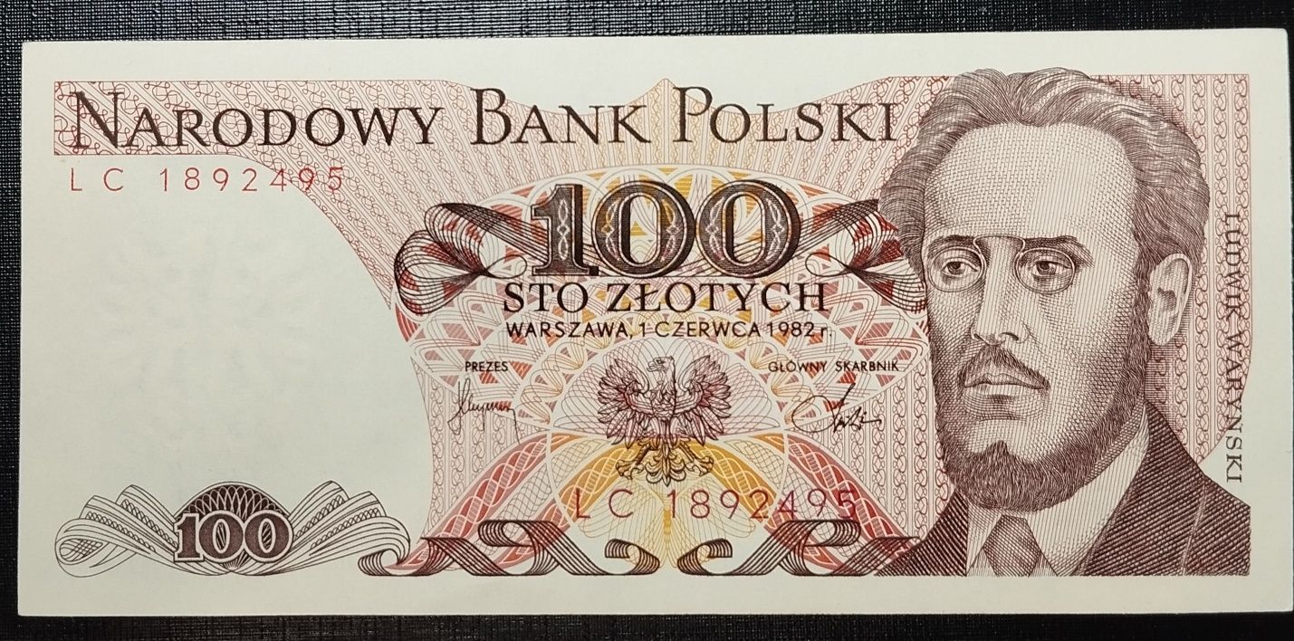 Banknot PRL 100 zł 1982r. Stan -UNC  LC (L4-rzadsze)