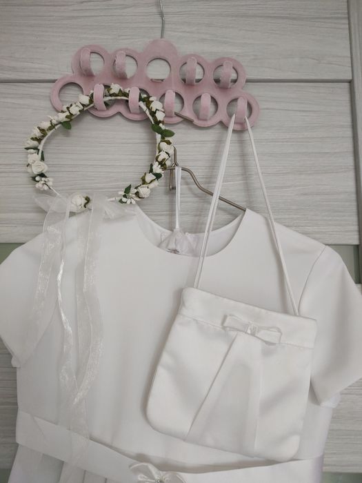 Sukienka komunijna, torebka, wianek