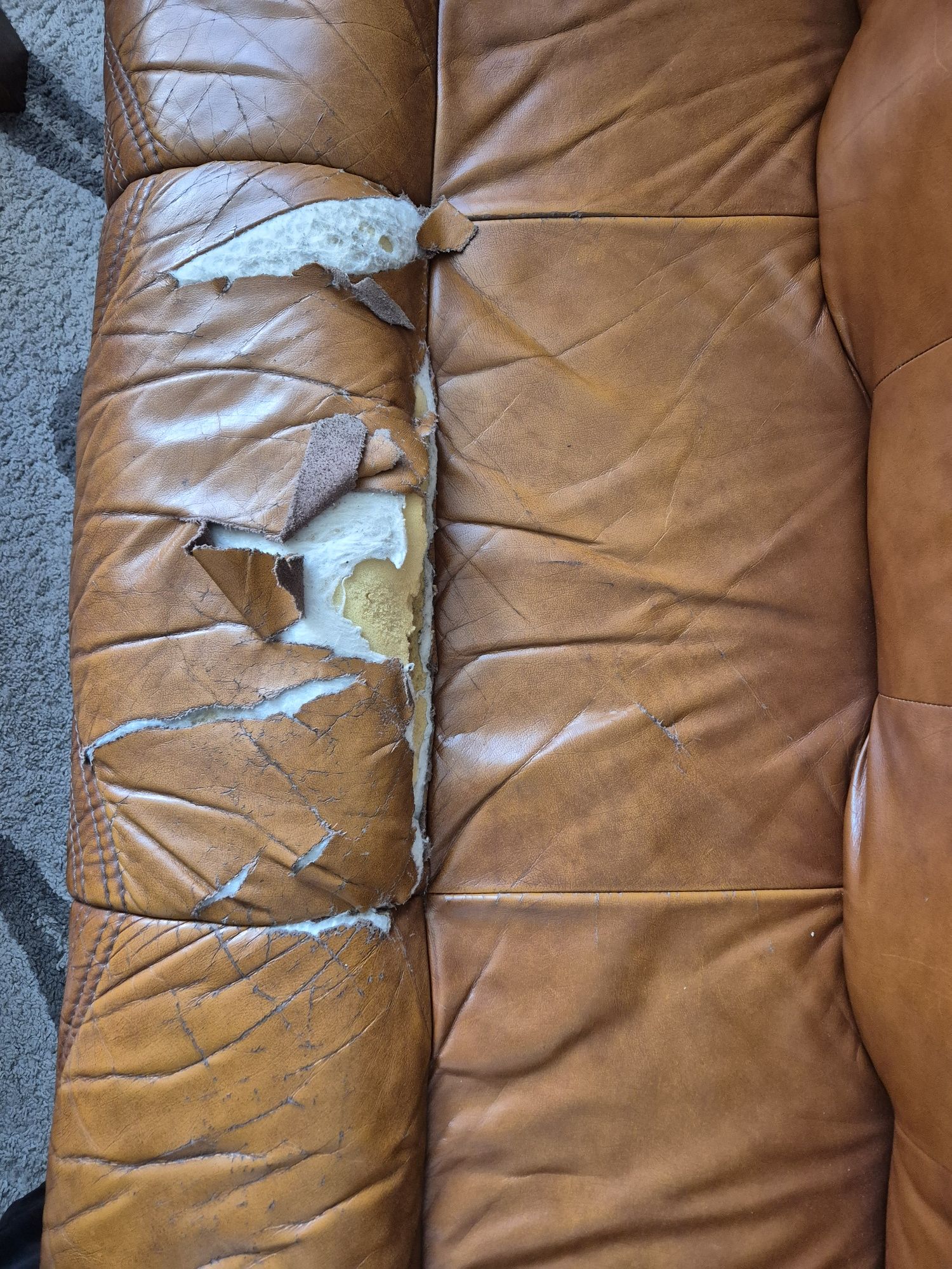 Skórzana sofa/kanapa, fotel i podnóżek