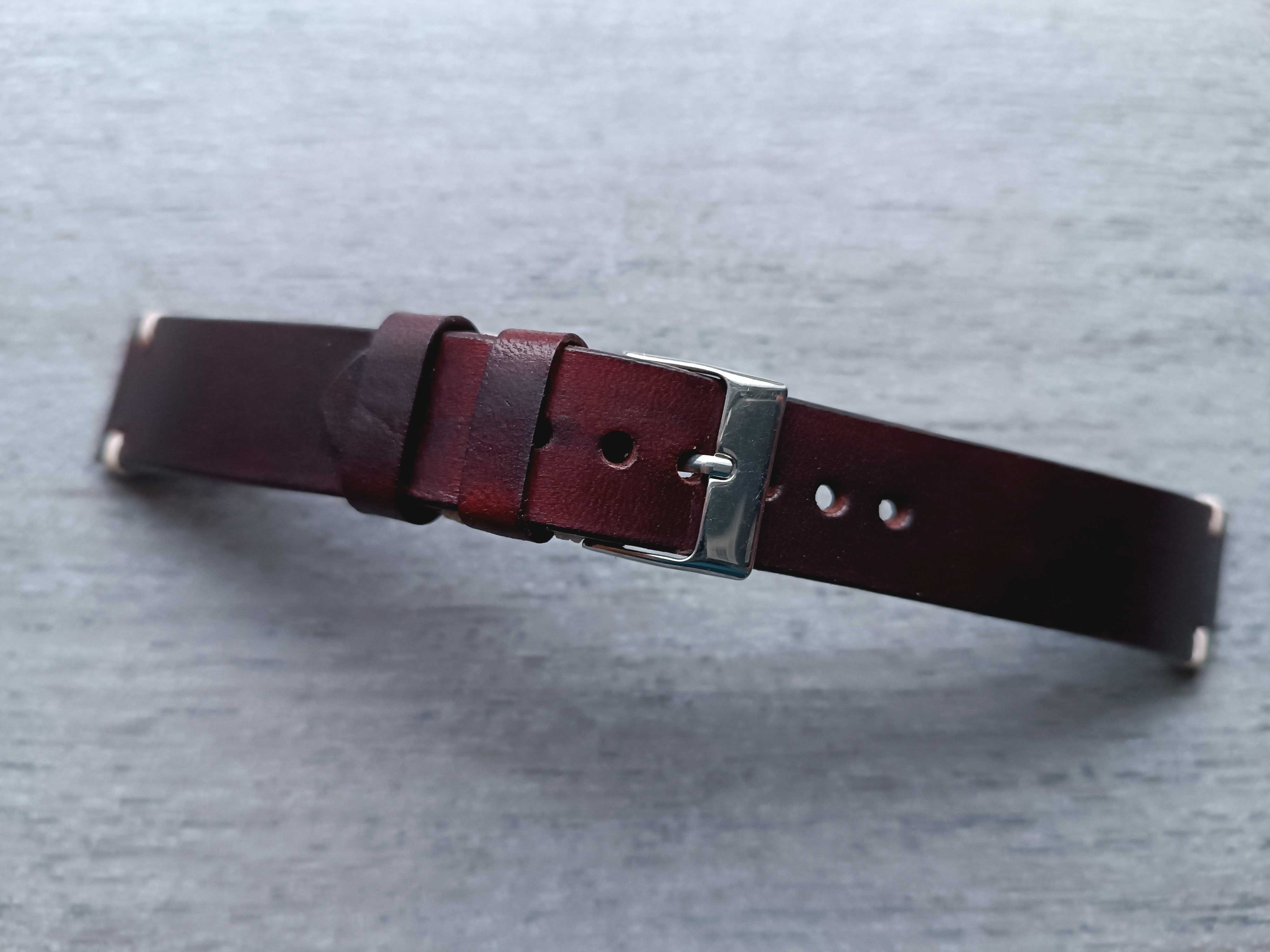 Skórzany pasek zegarka 22-18 mm ciemny mahoń