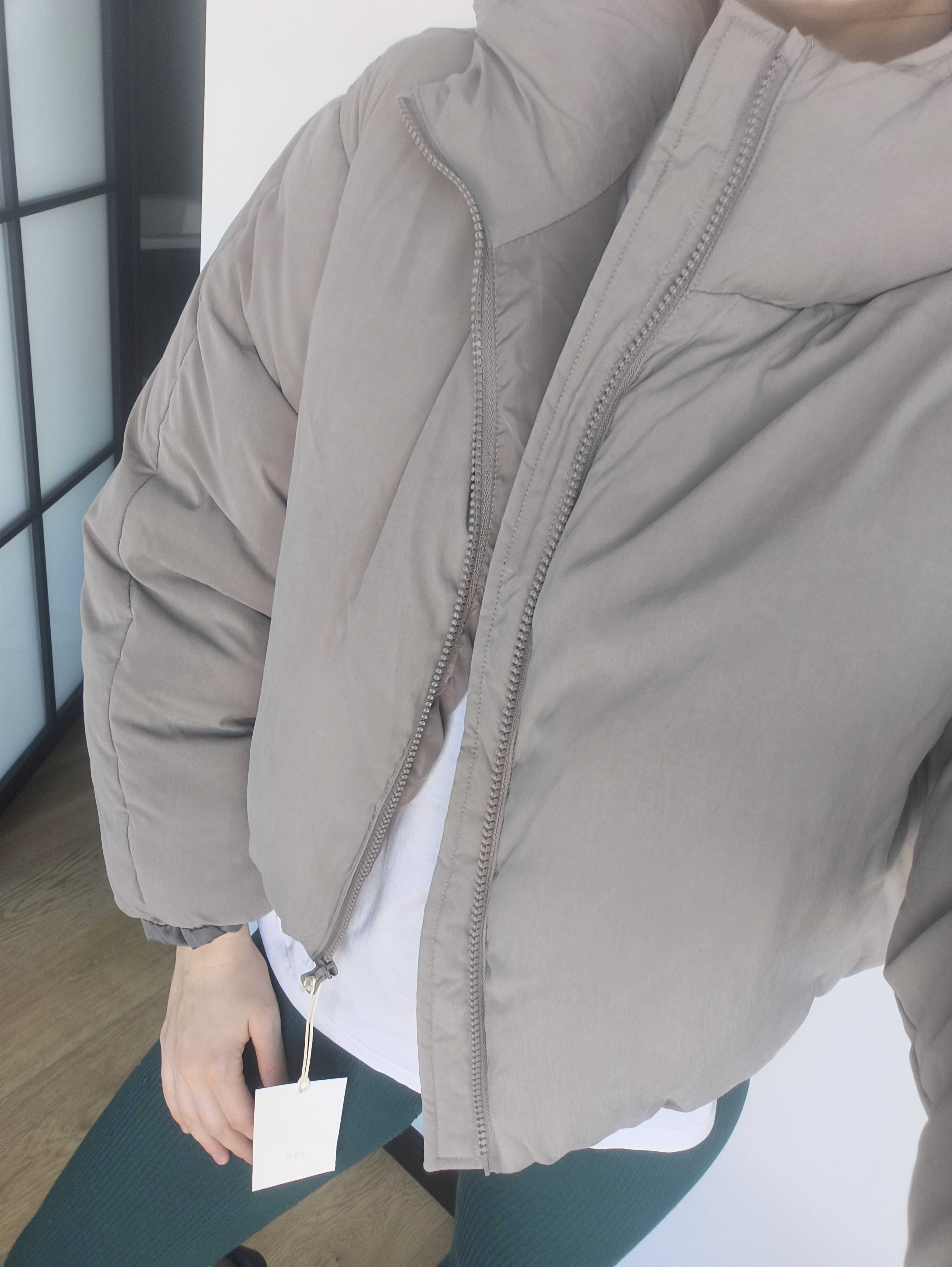 Pikowana kurtka puffer Zara Z3D szara krótka oversize zimowa