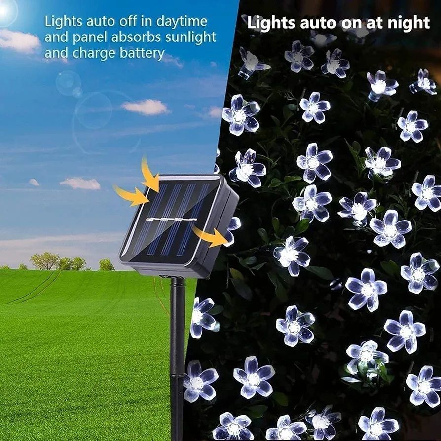 Гирлянда 9.5м 50 Led на солнечной панели сакура