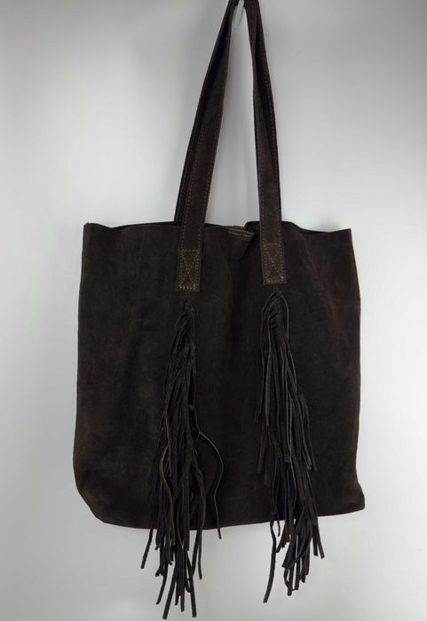 WŁOSKA Zamszowa Torebka shopper worek skórzana 100% + kosmetyczka