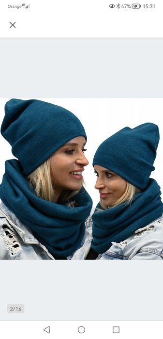 Komplet zestaw czapka i komin morski piękny nowy