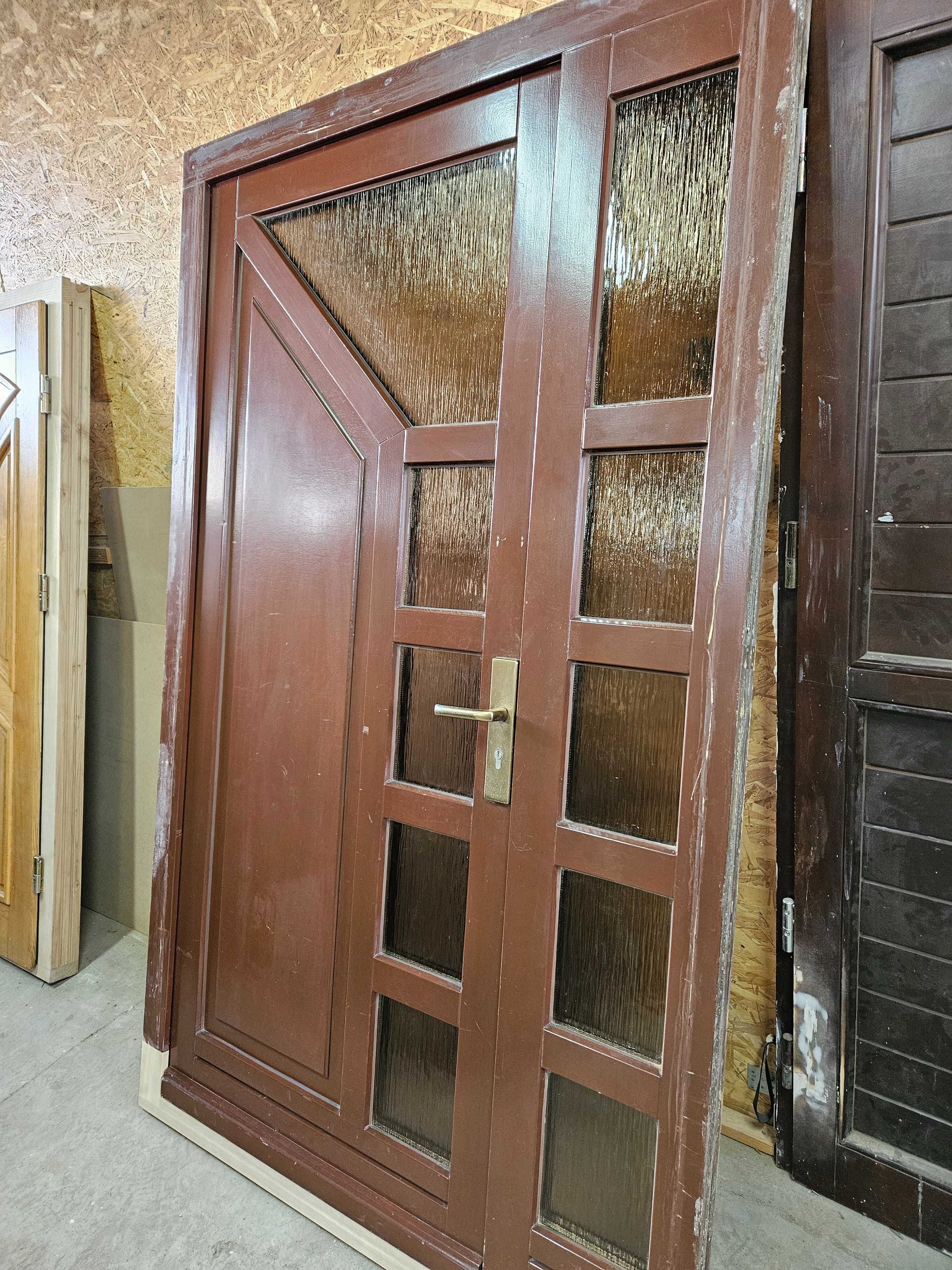 DRZWI Zewnętrzne Drewniane Sosnowe z Doświetlem Wejściowe 135x222cm
