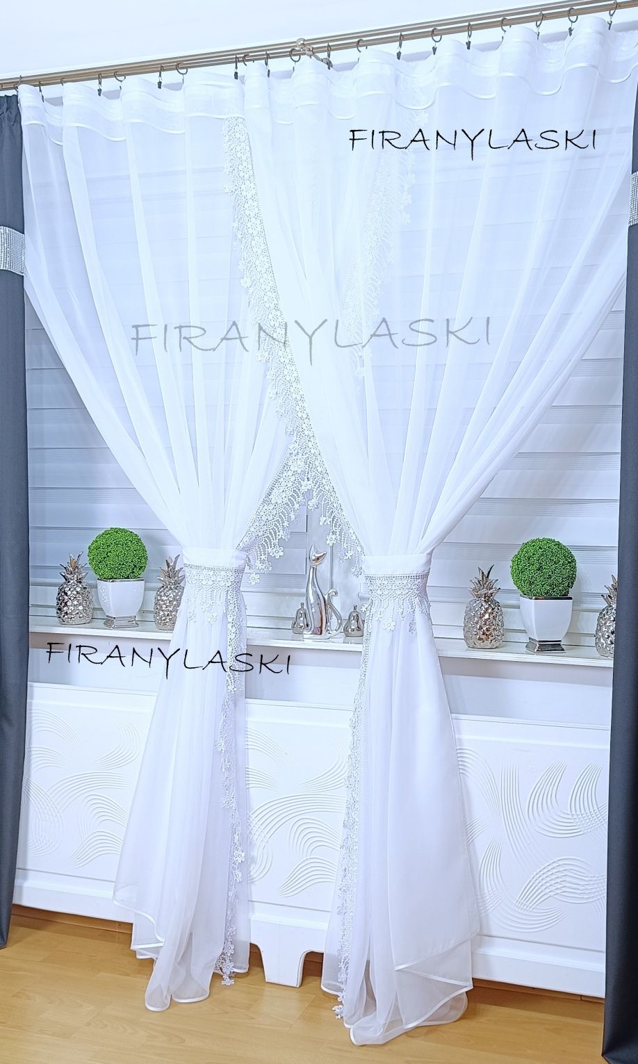 Firany gotowe 400/250 Firana firanki Woal Cyrkonie Gipiura Do pokoju