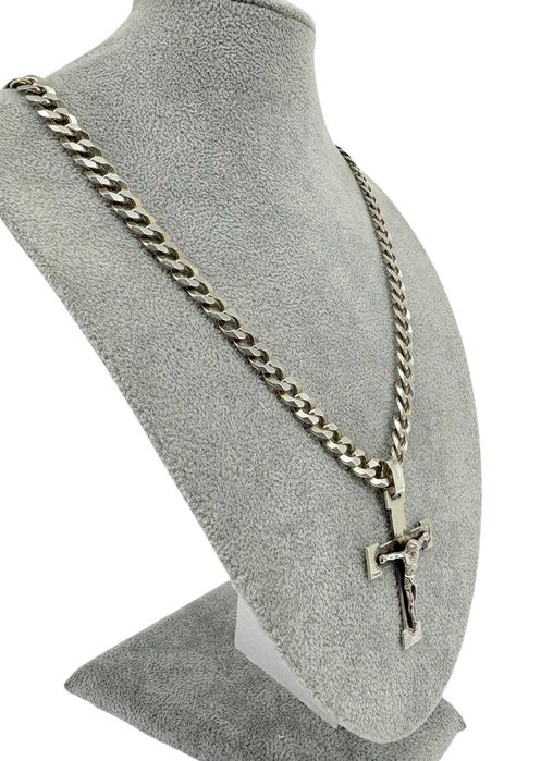 Masywny Srebrny Łańcuszek z Krzyżykiem Pancerka 49.76G 925 50CM