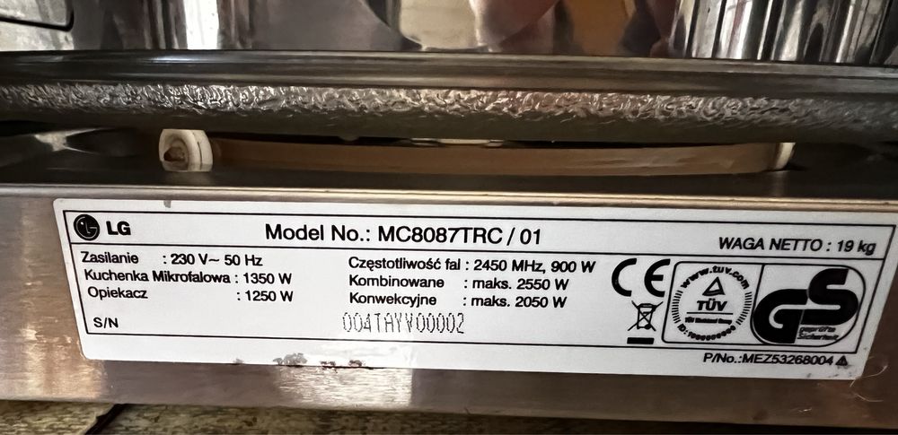 Duża kuchenka mikrofalowa z grillem LG 8087TRC/01