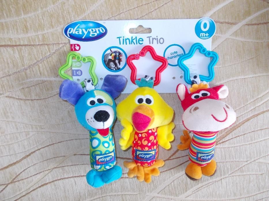 JAK NOWE Playgro 3 szt. Zawieszka, grzechotka, gryzak, sensoryczne zab