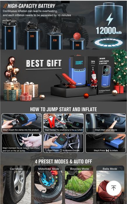 Бустер пускове Buvaye, пуско зарядний пристрій ,baseus,насос для підка