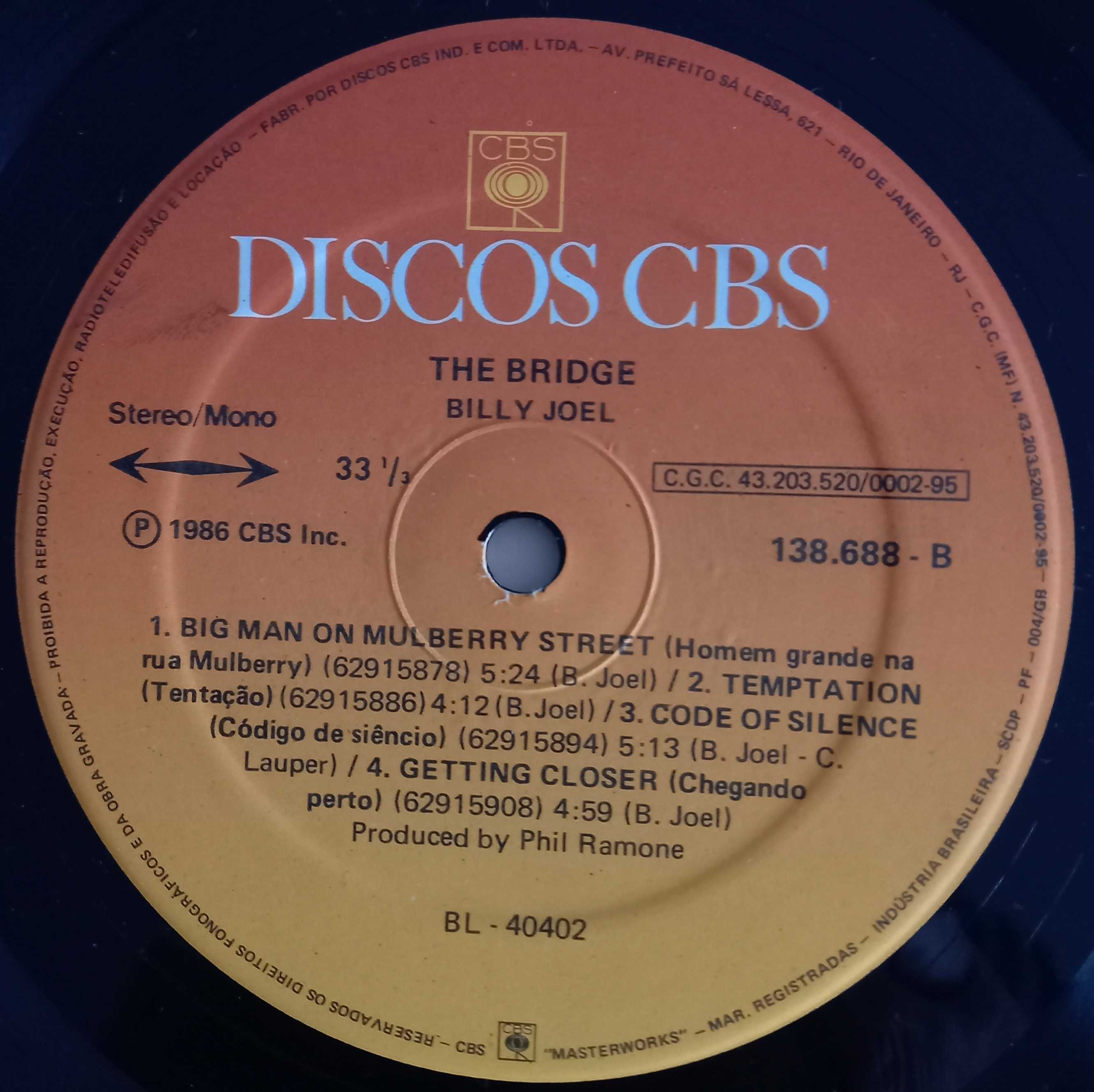 LP Billy Joel "The Bridge", 1986 год