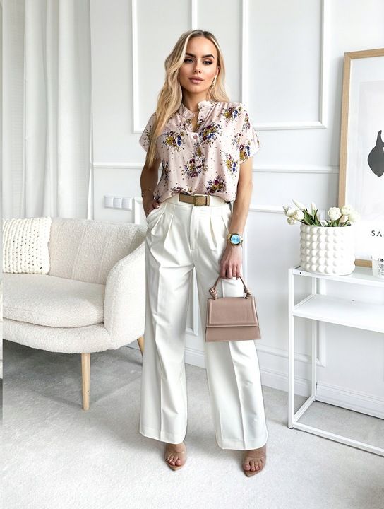 Elegancka Bluzka Damska Wygodna Bawełniana Modny Print Kwiaty Plus Siz