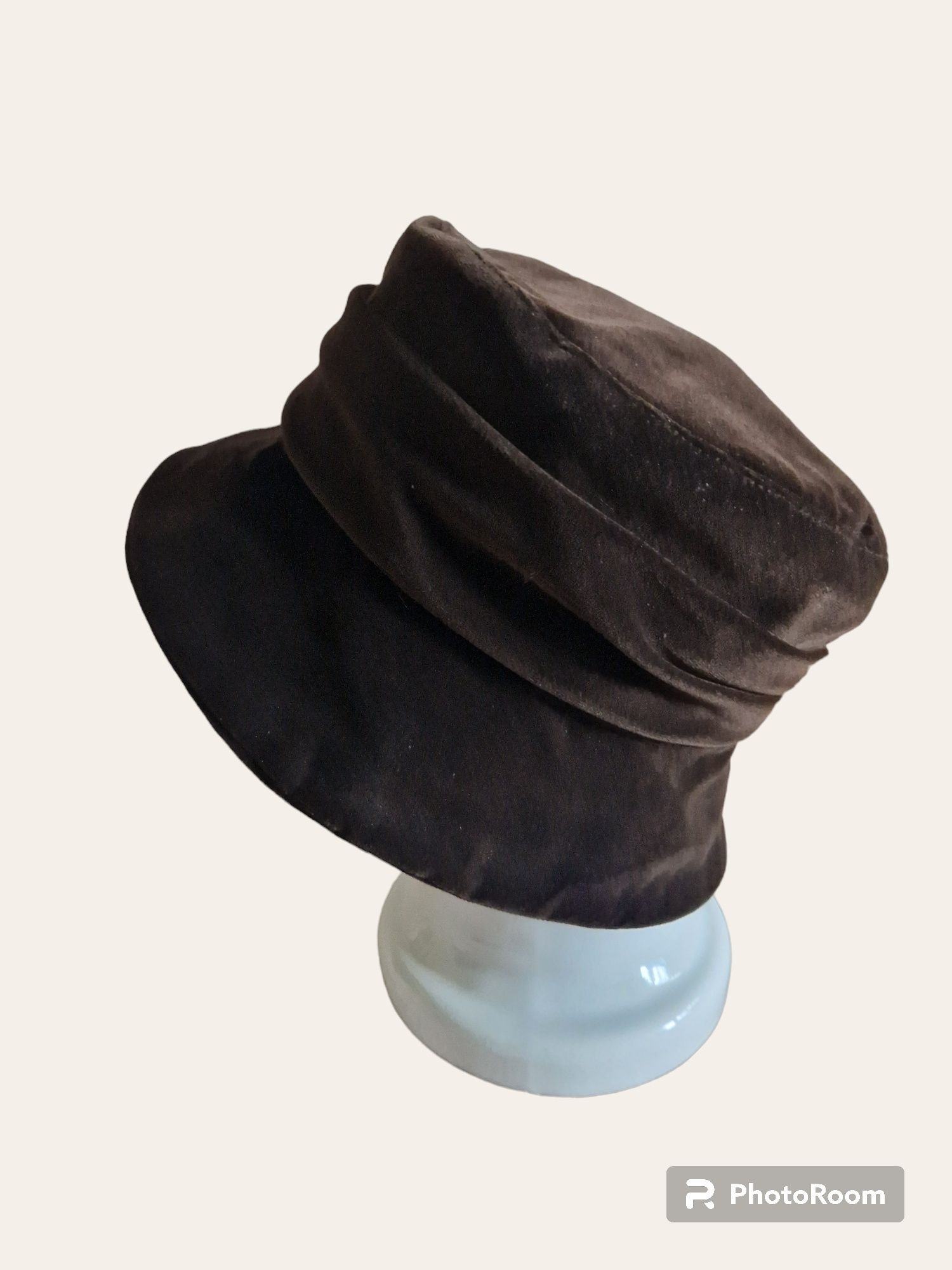 Mayser aksamitny vintage kapelusz brązowy czekolada