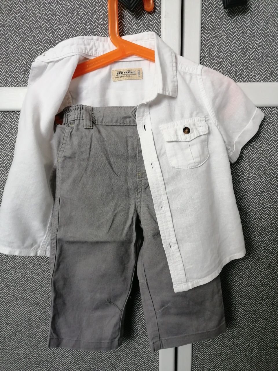 Komplet koszula Next i spodnie 6-9 m-cy r. 74 cm, zestaw na chrzest