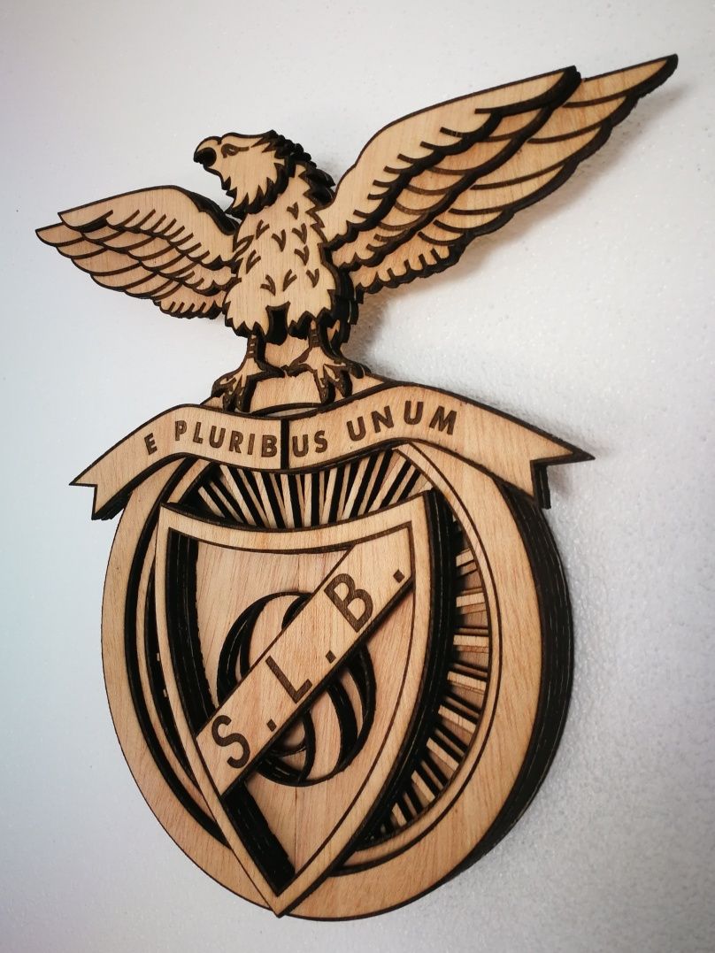 Emblema do Benfica 3D em madeira, corte a laser, clube de futebol