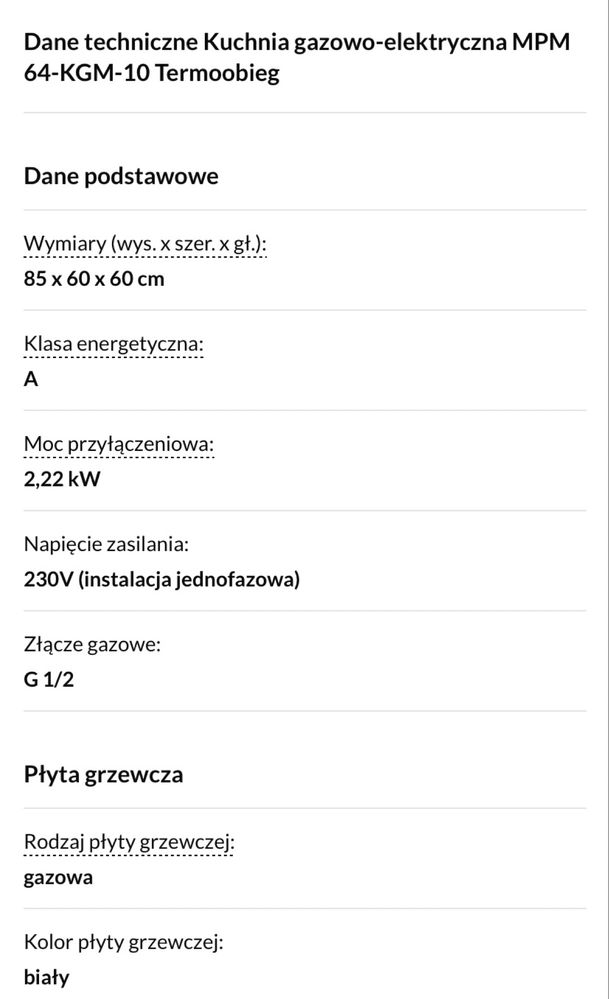 Kuchenka gazowo elektryczna