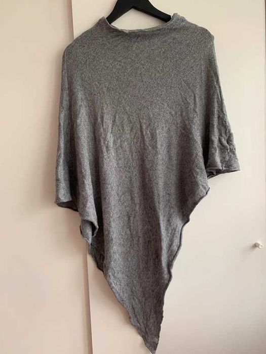 Narzutka Nietoperz Szary Sweter Ponczo Wiskoza Kaszmir Wełna