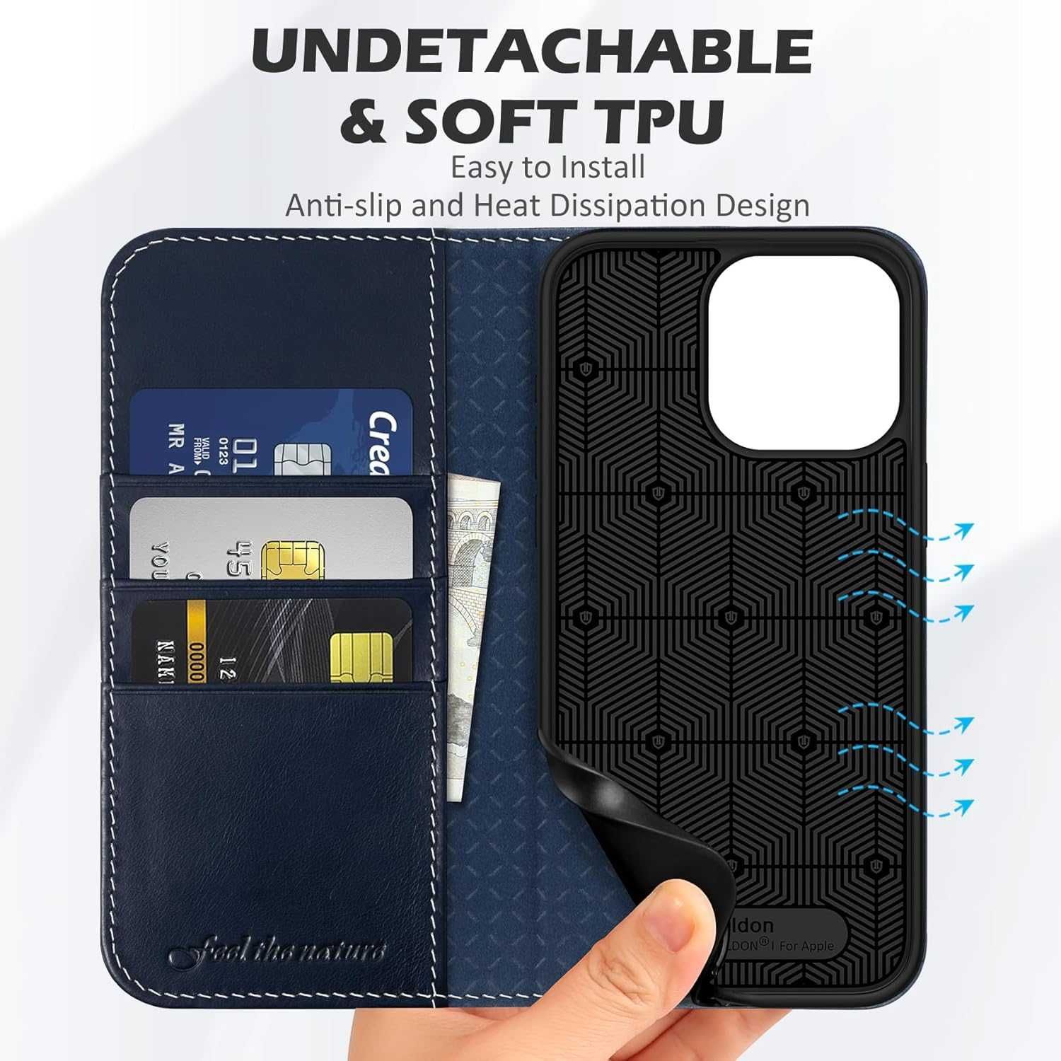 SHIELDON Etui do iPhone 15 Pro Max 5G granatowe skóra