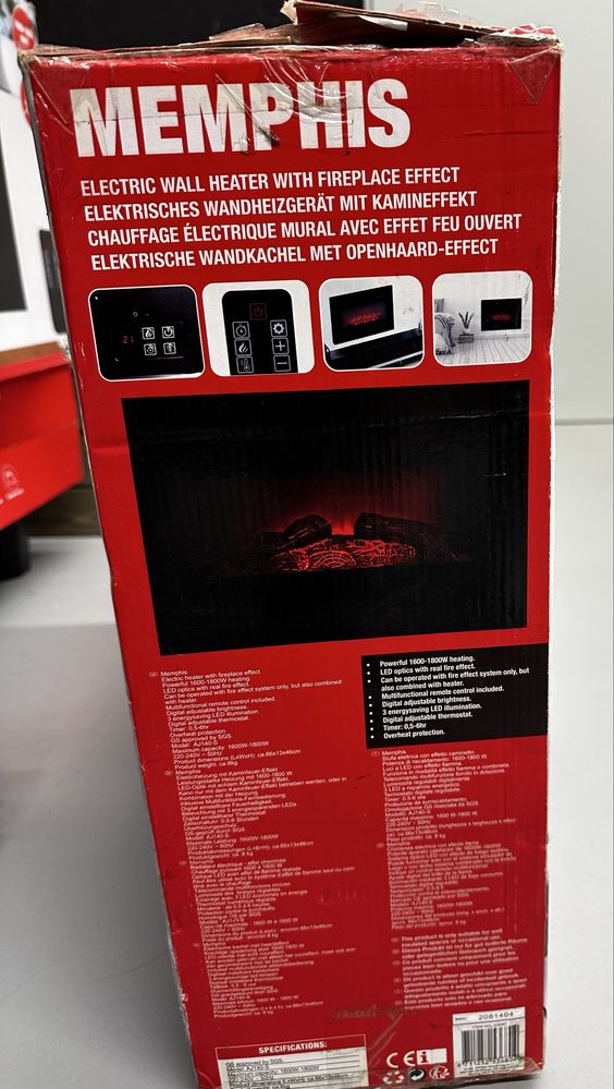 Lareira Elétrica Memphis 1800W – Nova, Nunca Usada