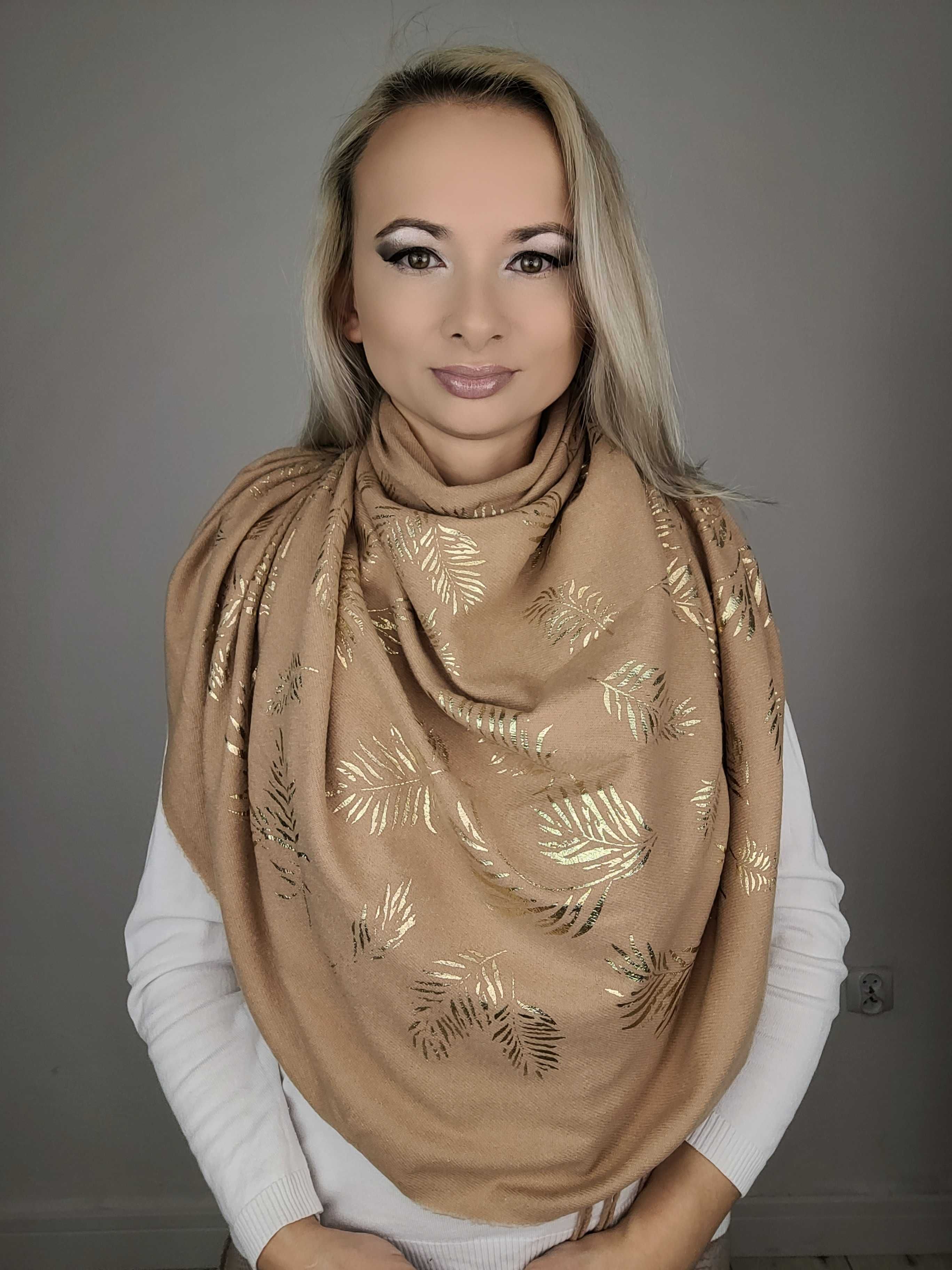 NOWY 4 KOLORY szalik damski chusta ze złotym zdobieniem