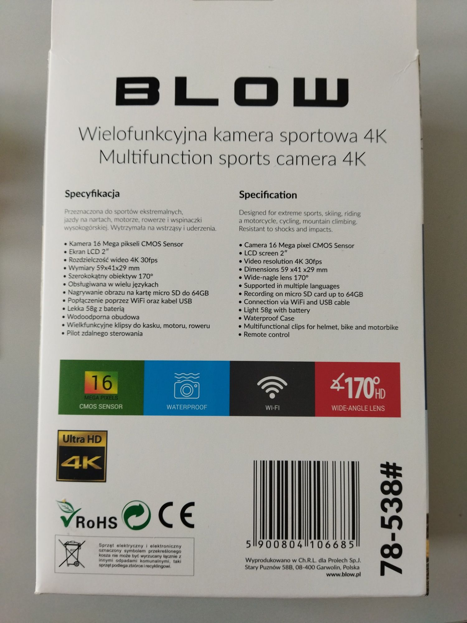 Kamera sportowa Go Pro4U, Ultra HD 4K, wodoodporna