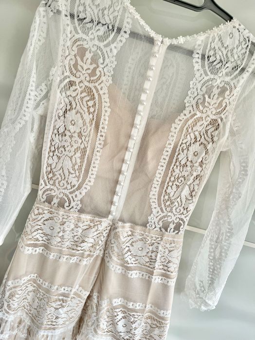 Suknia ślubna retro boho koronki nude rozmiar 38/40