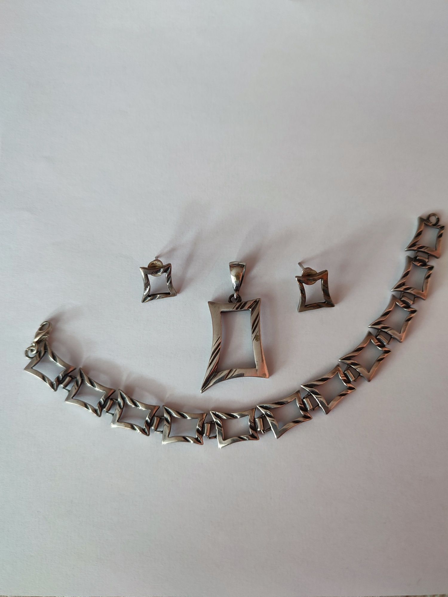 Srebrny komplet bransoletka kolczyki duża zawieszka srebro