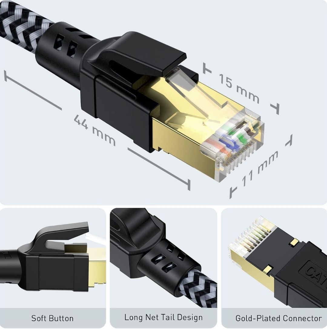 Kabel Ethernet CABNEER Cat 8 4M, szybki gigabitowy