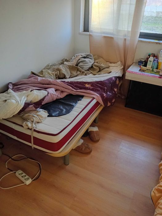 Cama de casal e solteiro com estantes