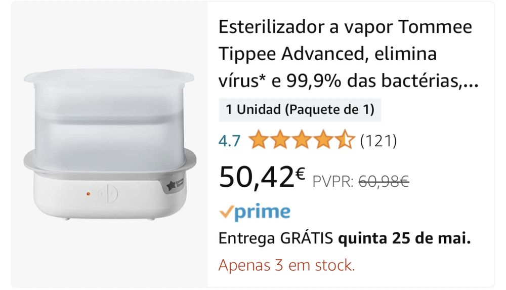 Esterilizador elétrico a vapor TOMMEE TIPPEE