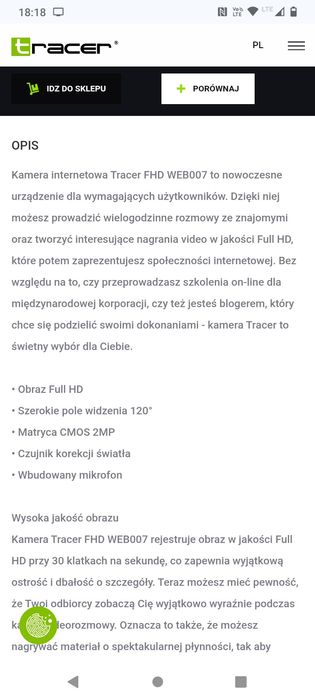 Kamera internetowa FHD WEB007 webcam tracer