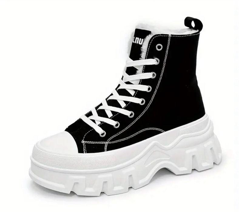 Теплые зимние кеды по типу Converse конверсы черно белые мех