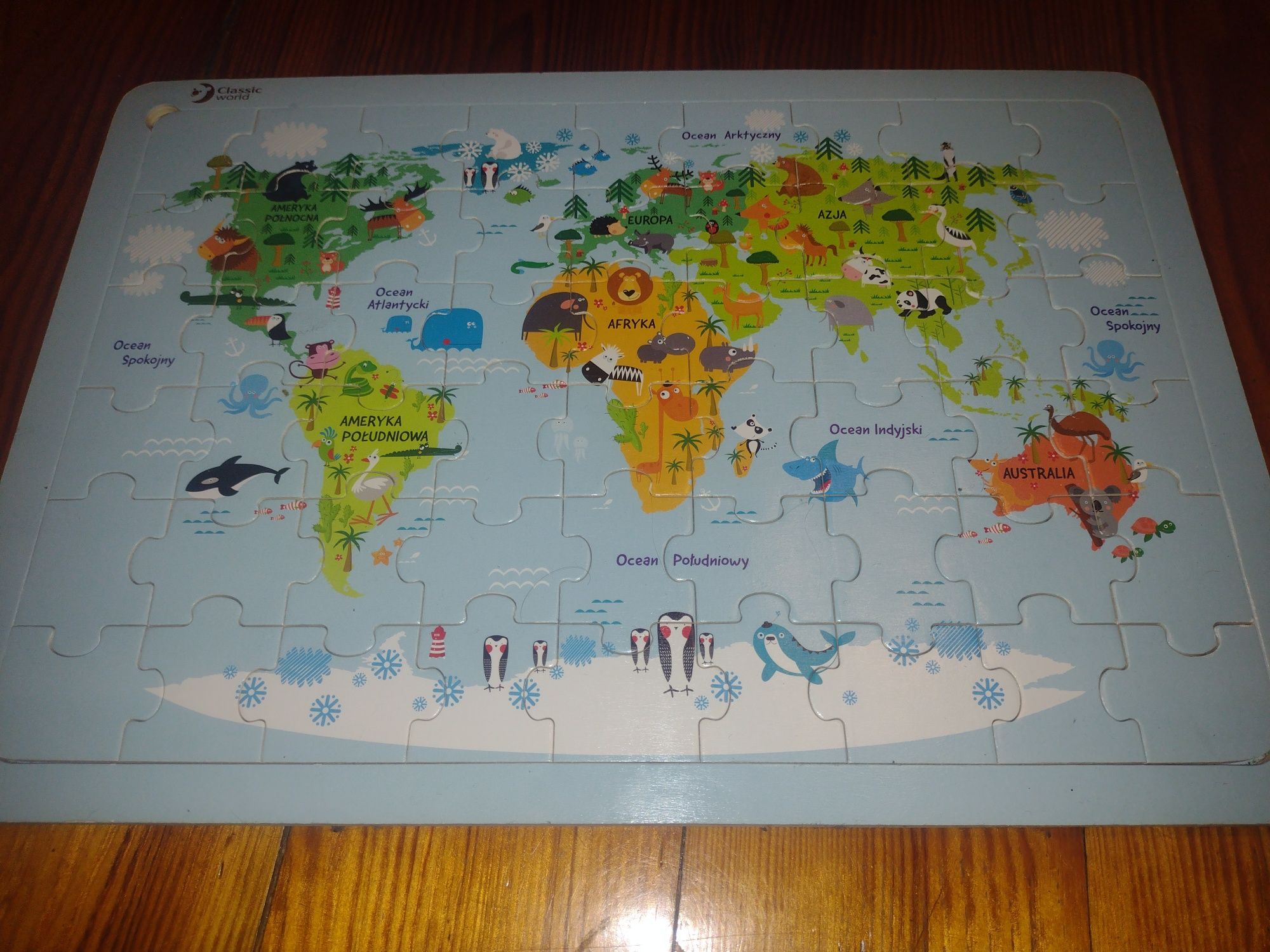 Puzzle drewniane mapa świata Classic World 48 el