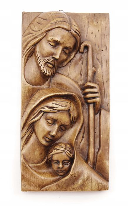 Piękna Figurka 32 cm Płaskorzeźba Sakralna Święta Rodzina Rzeźba