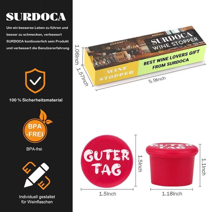 Silikonowe Korki do Wina SURDOCA na prezent Walentynki  s432