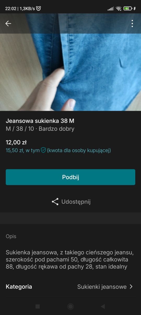Sukienka jeansowa damska 38